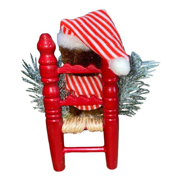 Handcrafted Teddy Bear Christmas Decoration On Red Chair With Festive Details - Picture 4 of 7